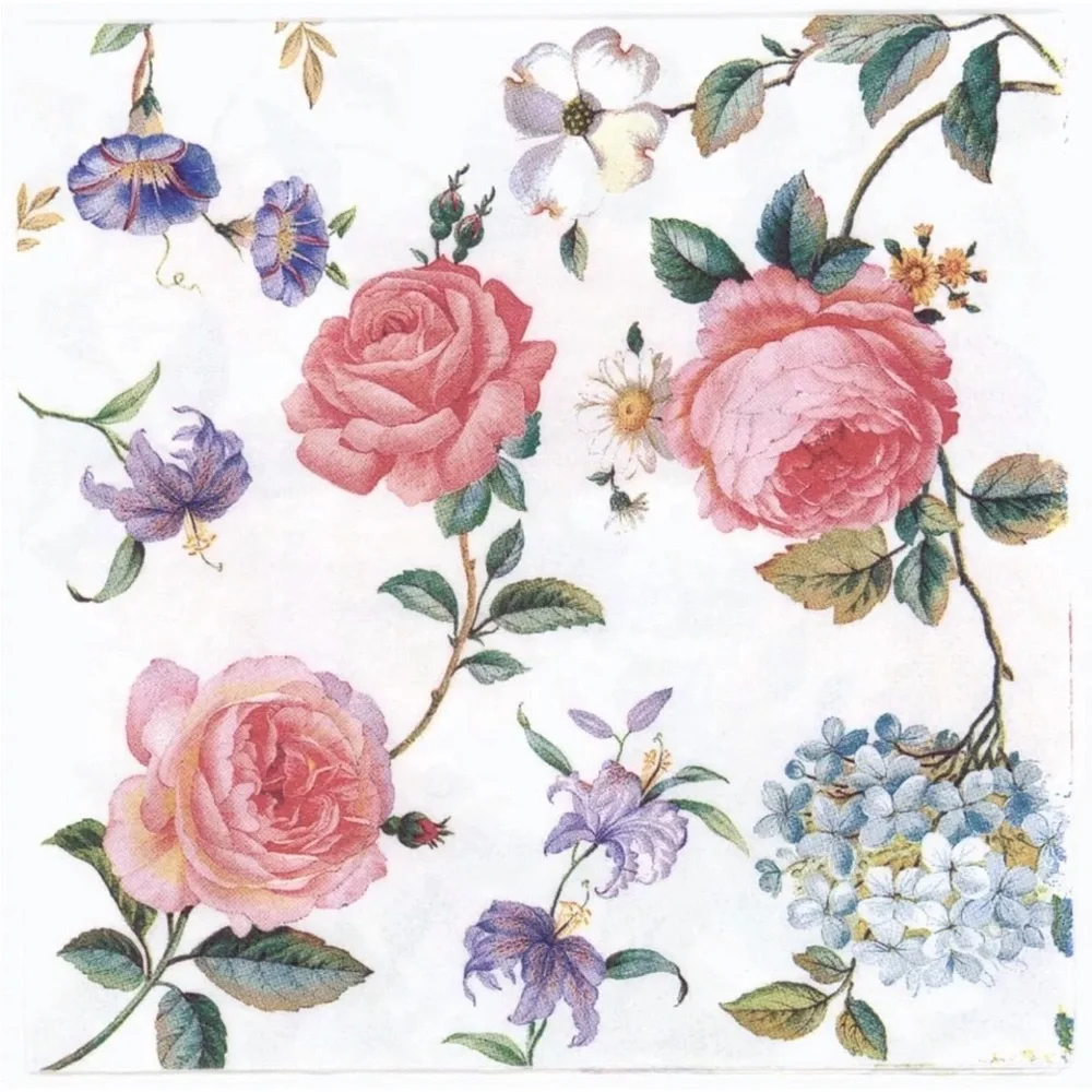 MesaFina Grace Floral Paper Cocktail Beverage Napkins, 40 ct